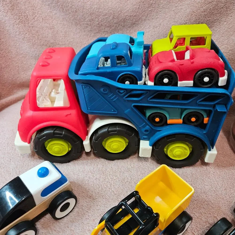 Happy Cruisers Car Carrier Truck, 10 Toy Cars, & Snap-n-Learn Matching Dinos Set